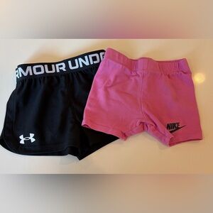 Under Armour Girls Black & Nike Pink Athletic Shorts